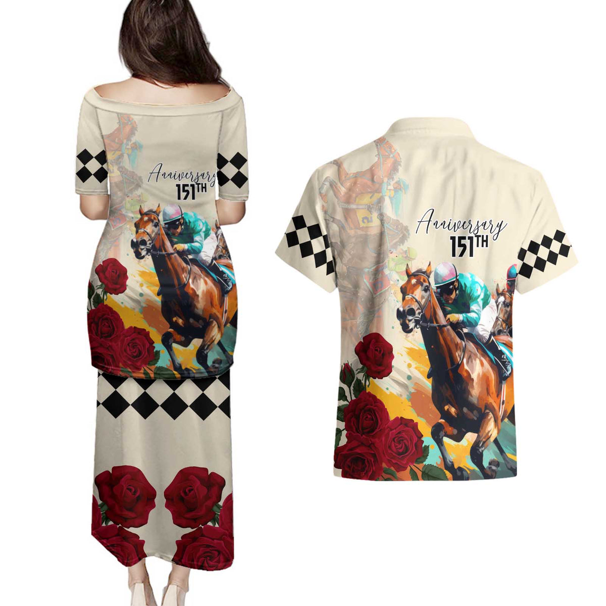 Kentucky Horse Racing 151st Anniversary Couples Matching Puletasi and Hawaiian Shirt LT03