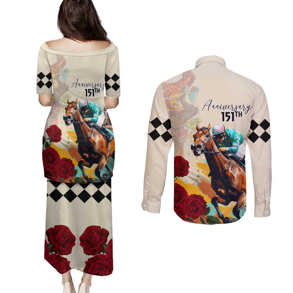 Kentucky Horse Racing 151st Anniversary Couples Matching Puletasi and Long Sleeve Button Shirt LT03
