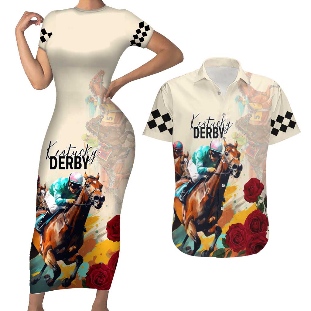 Kentucky Horse Racing 151st Anniversary Couples Matching Short Sleeve Bodycon Dress and Hawaiian Shirt LT03