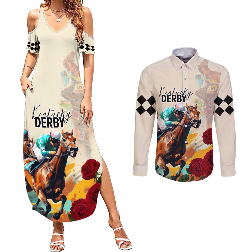 Kentucky Horse Racing 151st Anniversary Couples Matching Summer Maxi Dress and Long Sleeve Button Shirt LT03