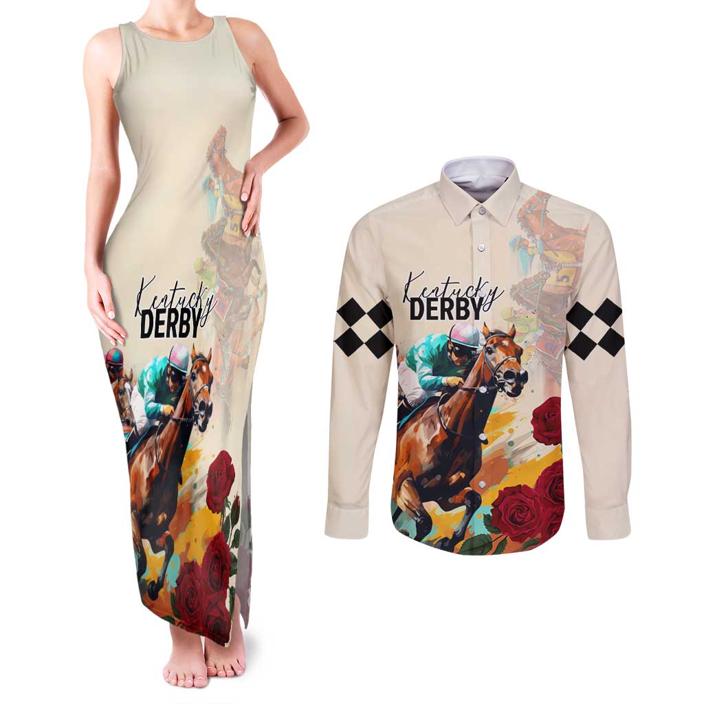 Kentucky Horse Racing 151st Anniversary Couples Matching Tank Maxi Dress and Long Sleeve Button Shirt LT03