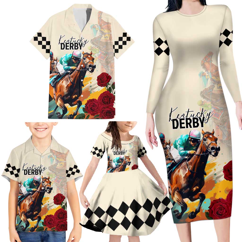 Kentucky Horse Racing 151st Anniversary Family Matching Long Sleeve Bodycon Dress and Hawaiian Shirt LT03