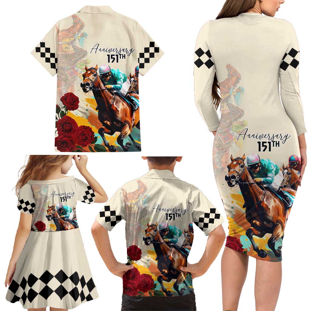 Kentucky Horse Racing 151st Anniversary Family Matching Long Sleeve Bodycon Dress and Hawaiian Shirt LT03