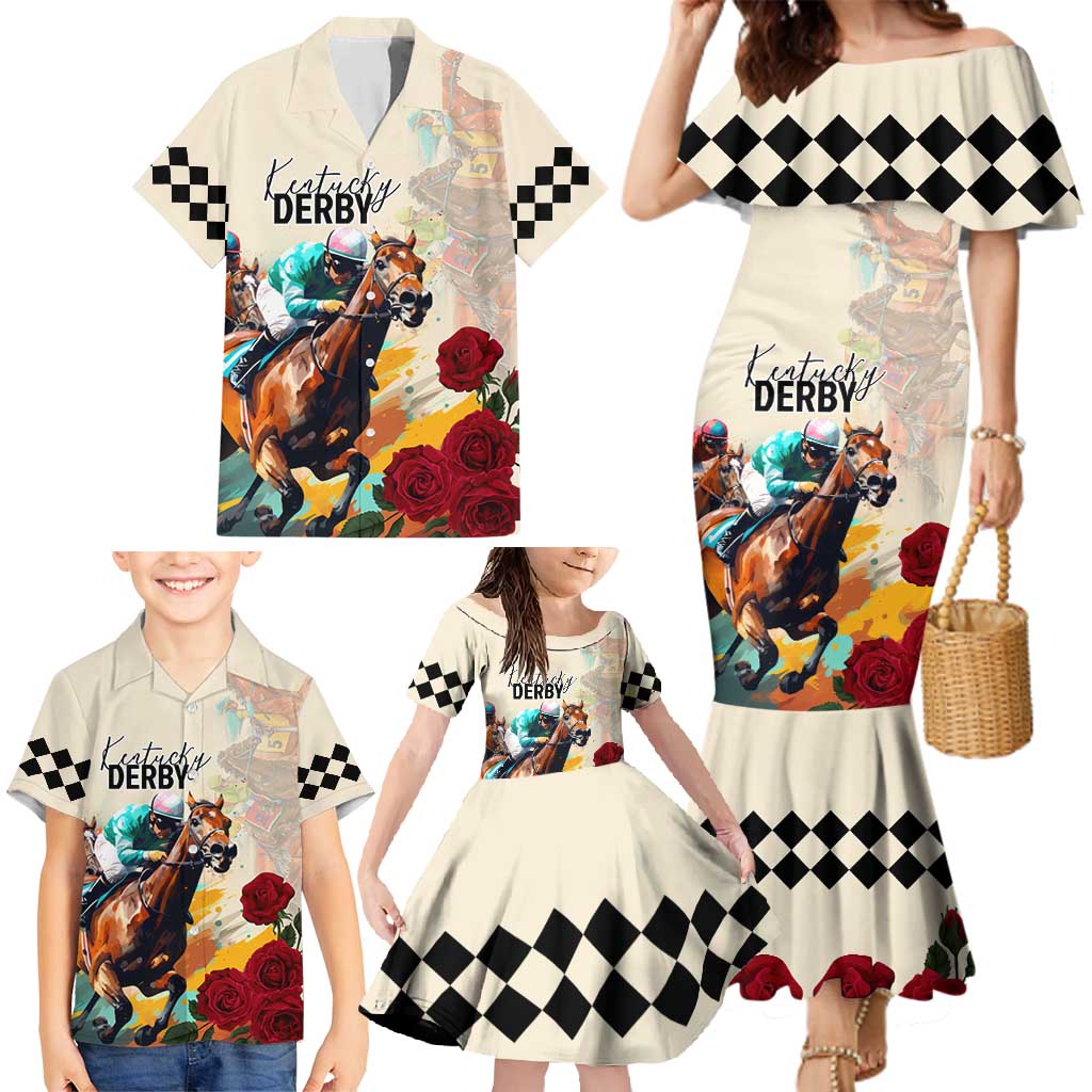 Kentucky Horse Racing 151st Anniversary Family Matching Mermaid Dress and Hawaiian Shirt LT03