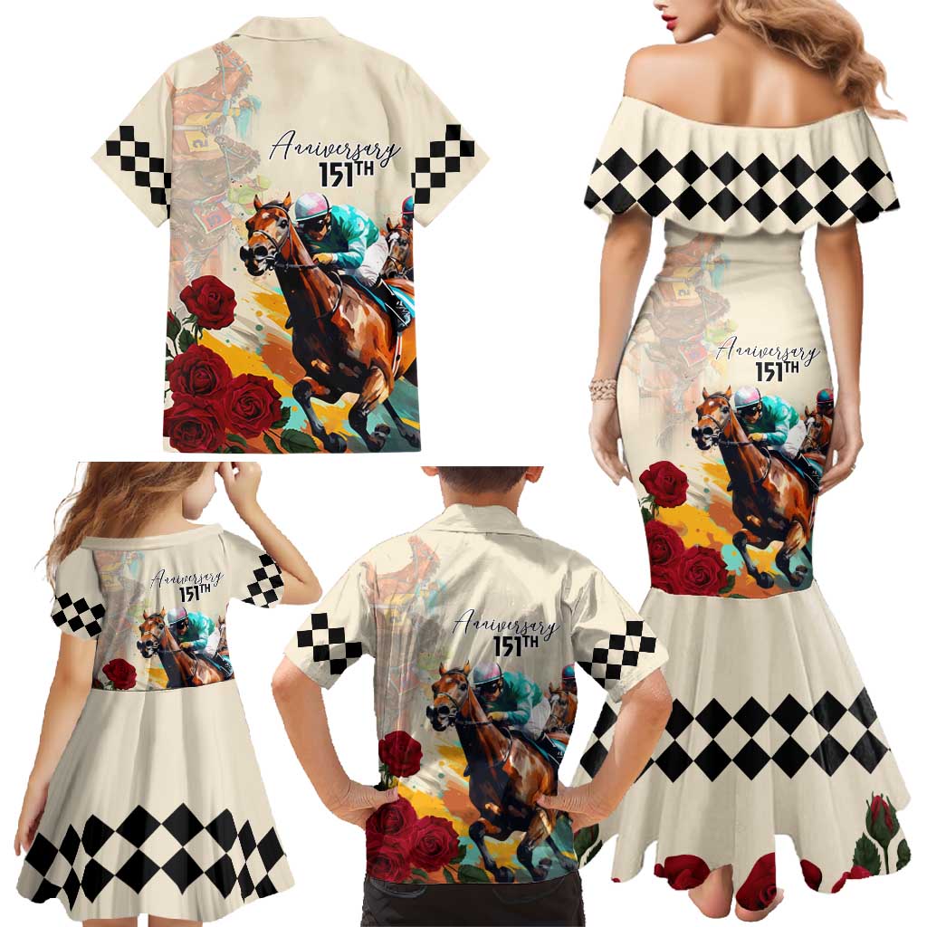 Kentucky Horse Racing 151st Anniversary Family Matching Mermaid Dress and Hawaiian Shirt LT03
