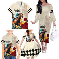 Kentucky Horse Racing 151st Anniversary Family Matching Off The Shoulder Long Sleeve Dress and Hawaiian Shirt LT03