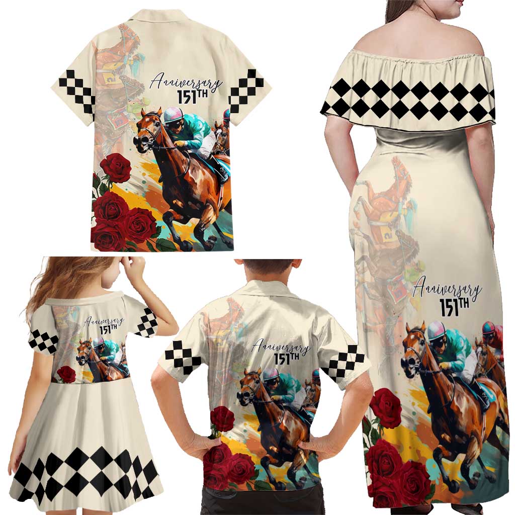 Kentucky Horse Racing 151st Anniversary Family Matching Off Shoulder Maxi Dress and Hawaiian Shirt LT03
