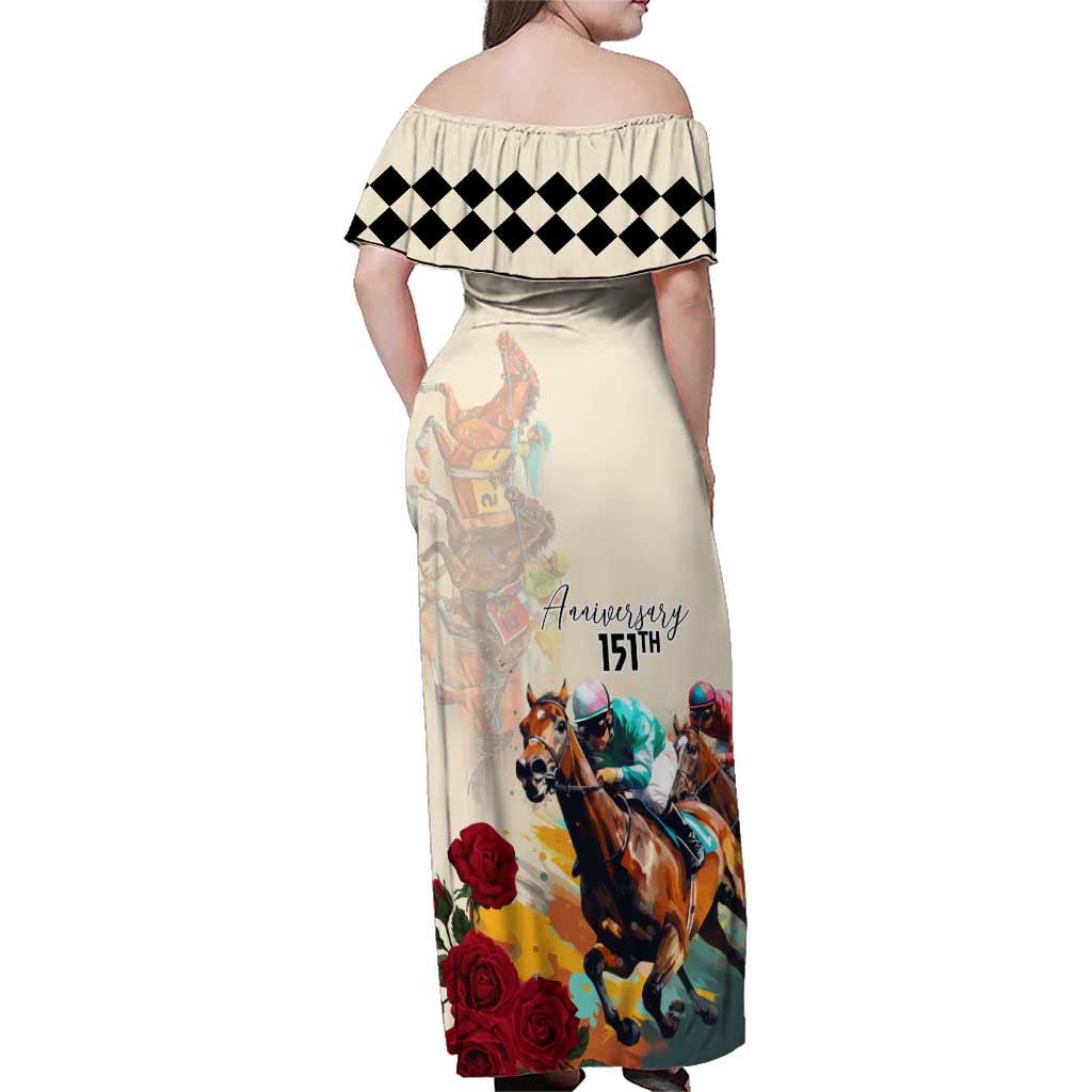 Kentucky Horse Racing 151st Anniversary Family Matching Off Shoulder Maxi Dress and Hawaiian Shirt LT03