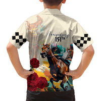 Kentucky Horse Racing 151st Anniversary Family Matching Off Shoulder Short Dress and Hawaiian Shirt LT03