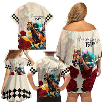 Kentucky Horse Racing 151st Anniversary Family Matching Off Shoulder Short Dress and Hawaiian Shirt LT03
