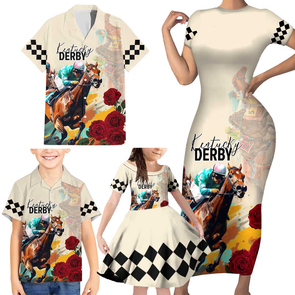 Kentucky Horse Racing 151st Anniversary Family Matching Short Sleeve Bodycon Dress and Hawaiian Shirt LT03