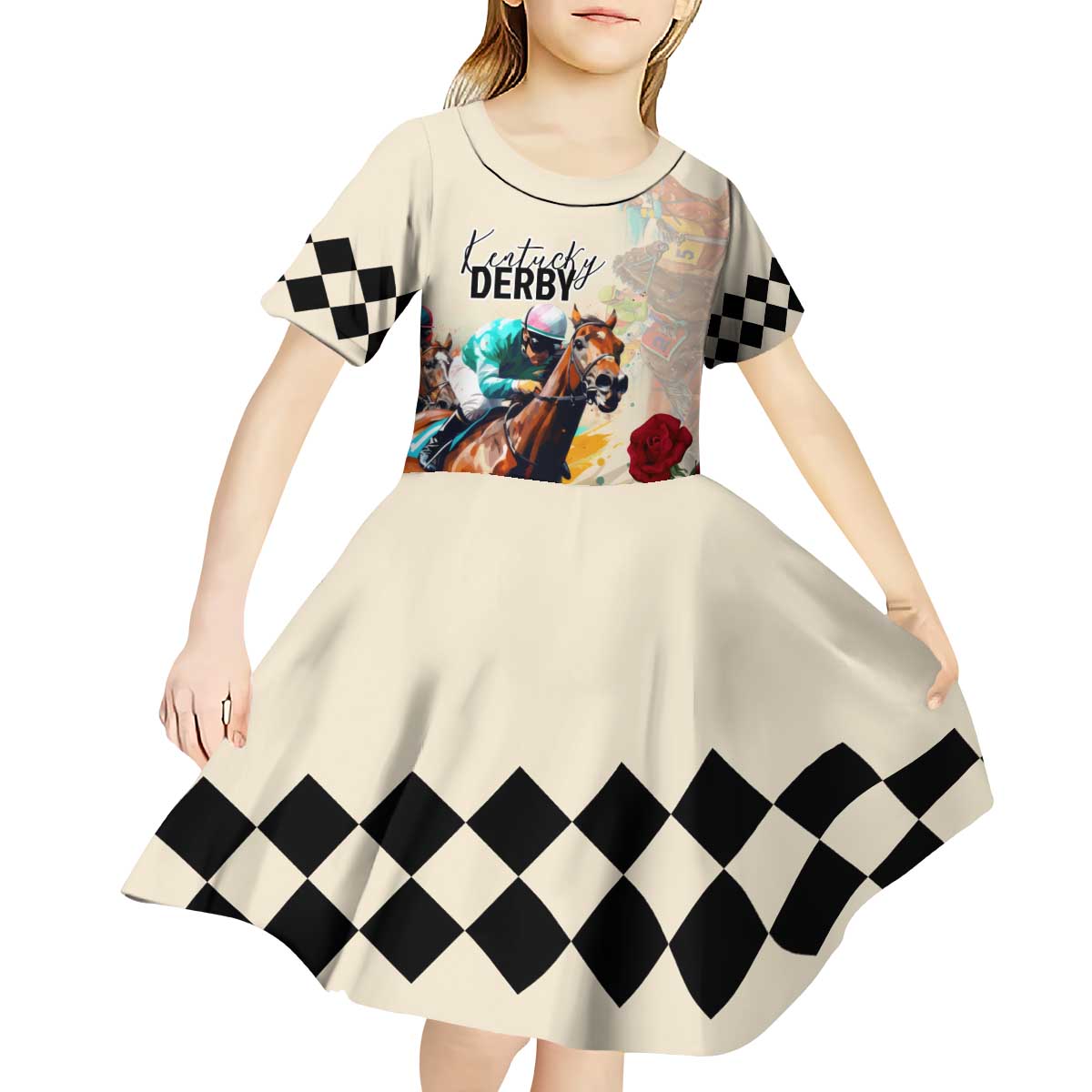 Kentucky Horse Racing 151st Anniversary Kid Short Sleeve Dress LT03