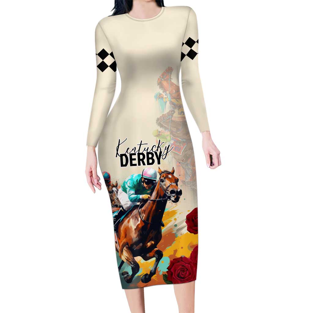 Kentucky Horse Racing 151st Anniversary Long Sleeve Bodycon Dress LT03