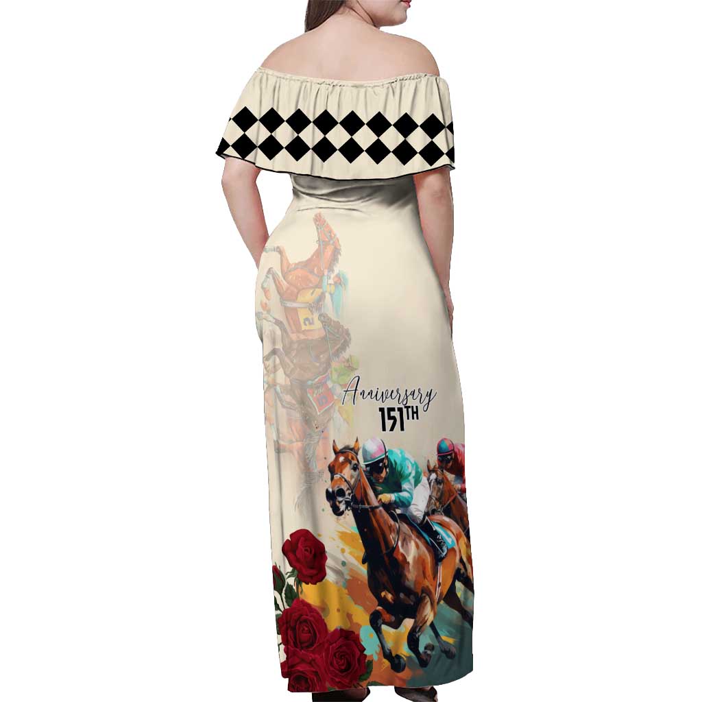 Kentucky Horse Racing 151st Anniversary Off Shoulder Maxi Dress LT03