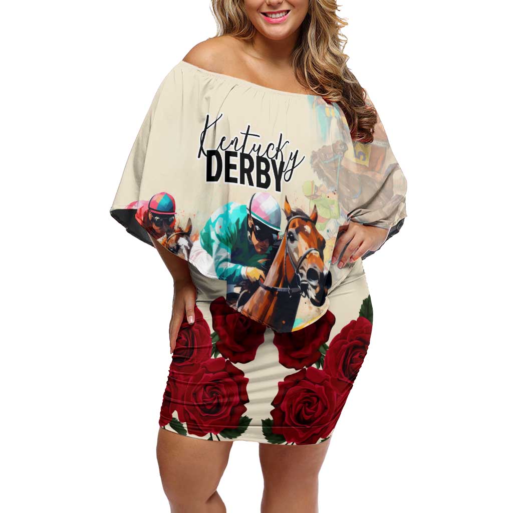 Kentucky Horse Racing 151st Anniversary Off Shoulder Short Dress LT03