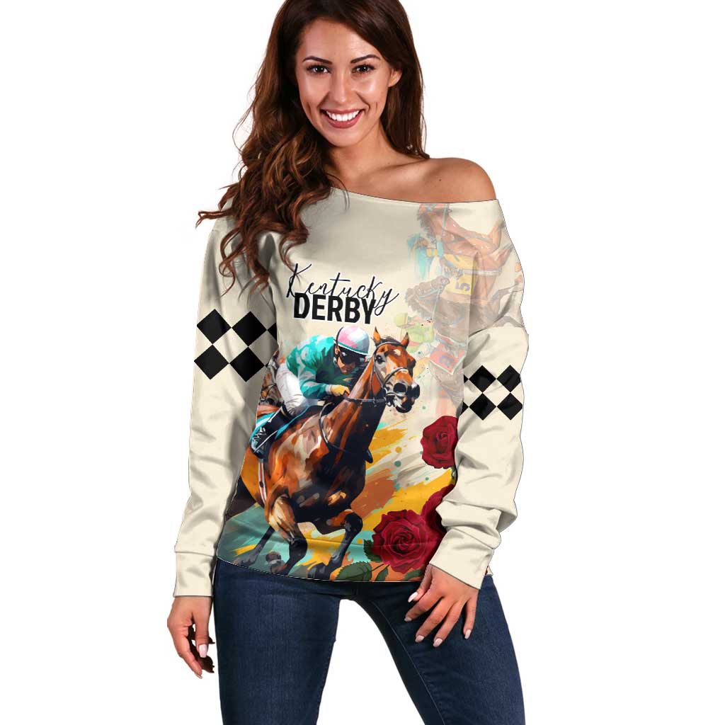 Kentucky Horse Racing 151st Anniversary Off Shoulder Sweater LT03