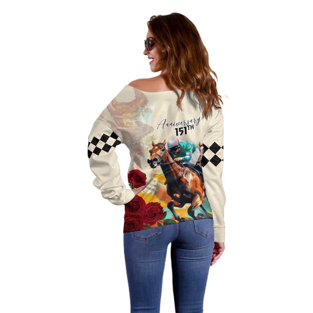 Kentucky Horse Racing 151st Anniversary Off Shoulder Sweater LT03
