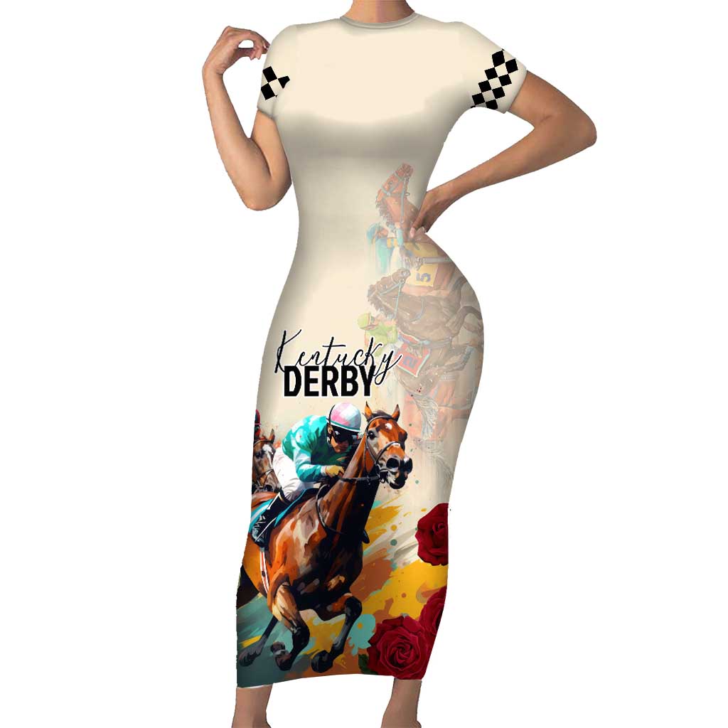 Kentucky Horse Racing 151st Anniversary Short Sleeve Bodycon Dress LT03