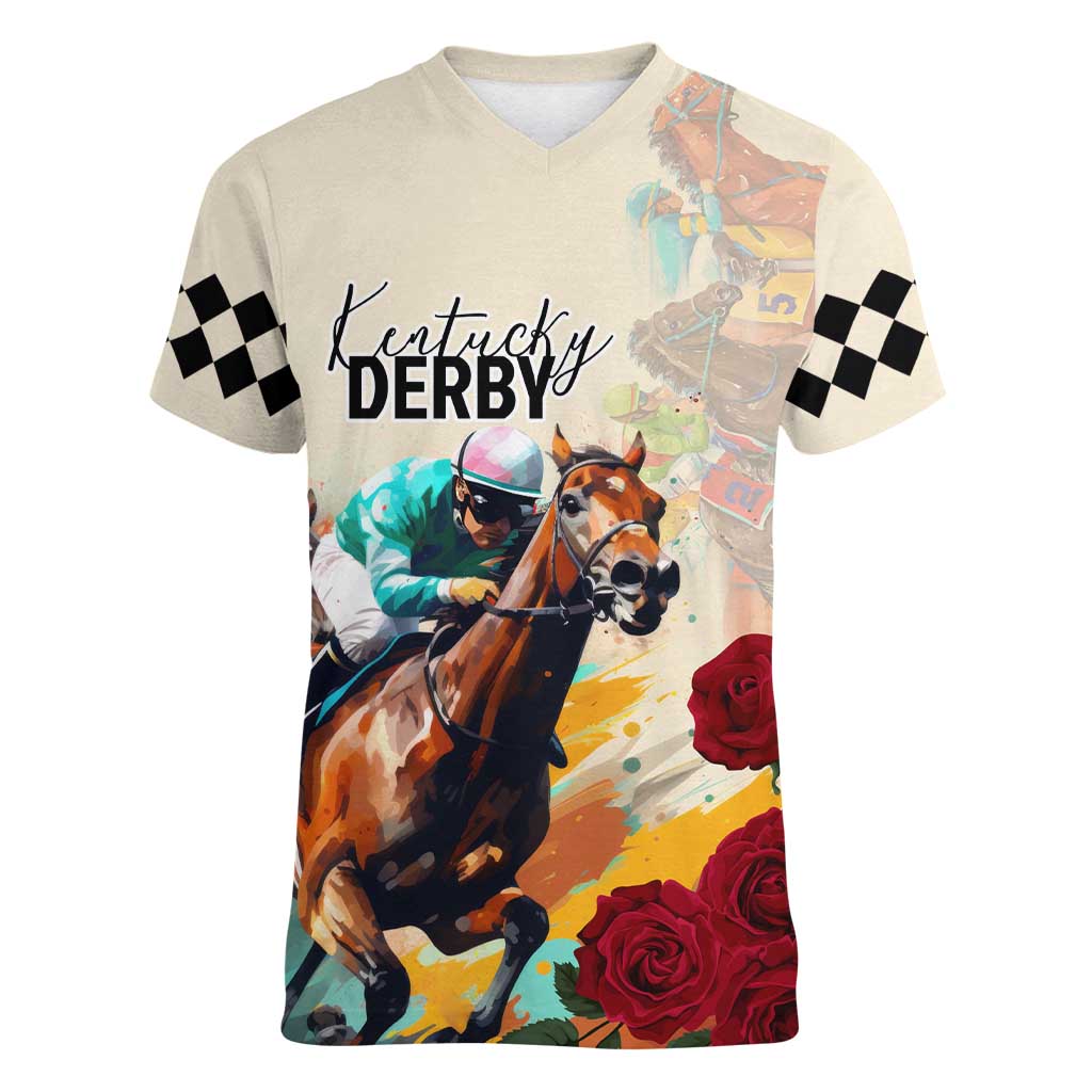 Kentucky Horse Racing 151st Anniversary Women V-Neck T-Shirt LT03