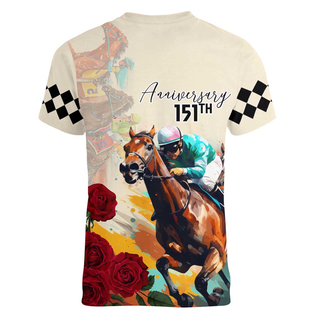 Kentucky Horse Racing 151st Anniversary Women V-Neck T-Shirt LT03