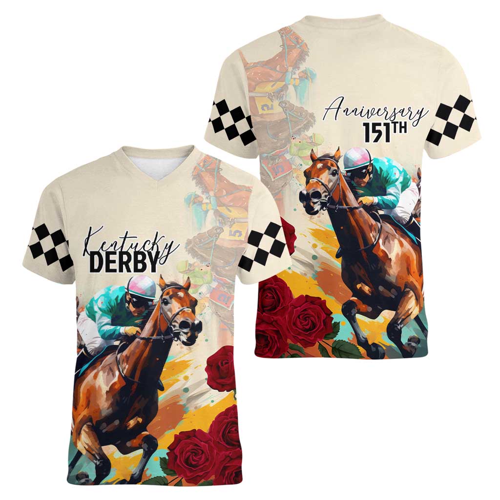 Kentucky Horse Racing 151st Anniversary Women V-Neck T-Shirt LT03