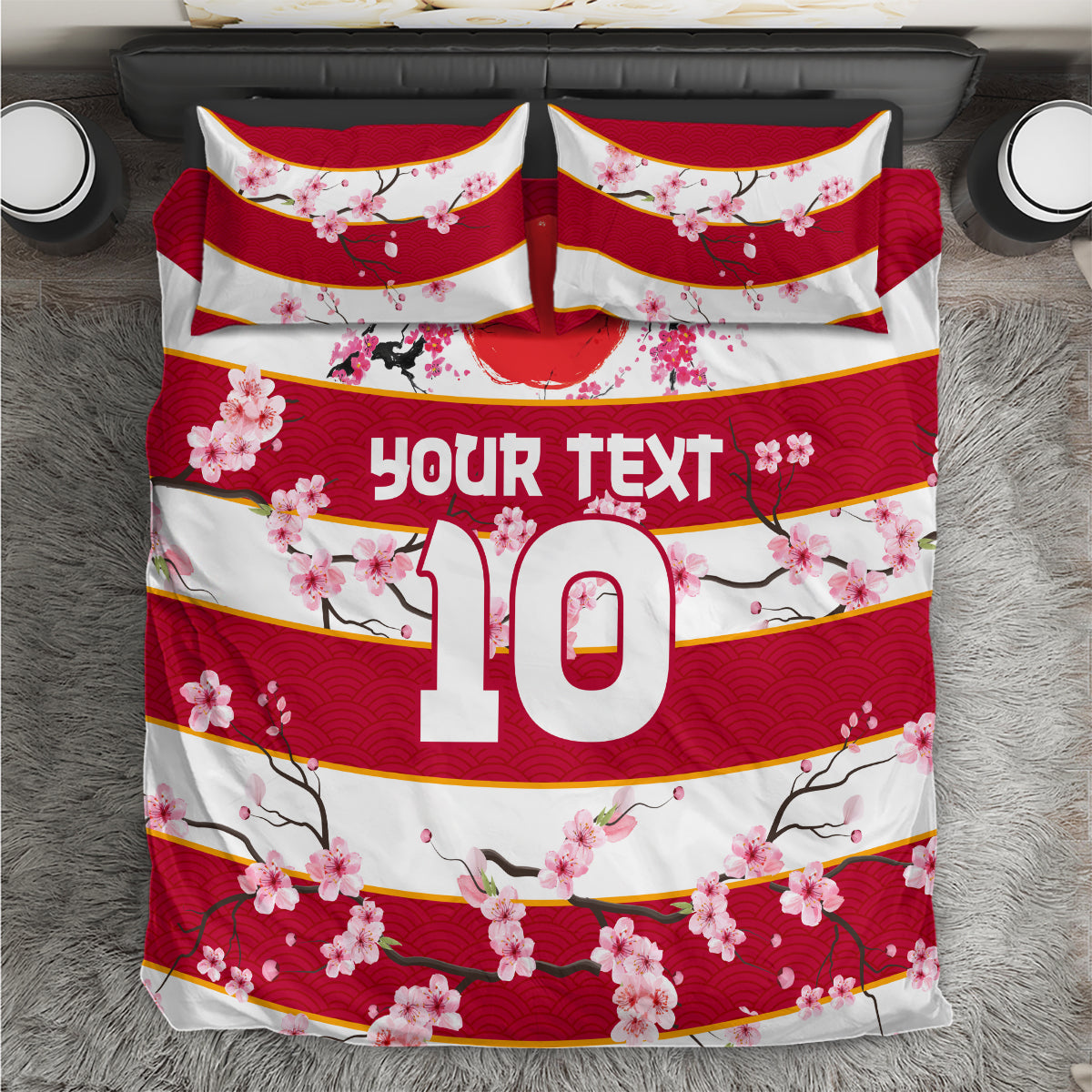 Custom Japan Rugby Bedding Set Sakura Blossom Go Champion 2024 - Wonder Print Shop