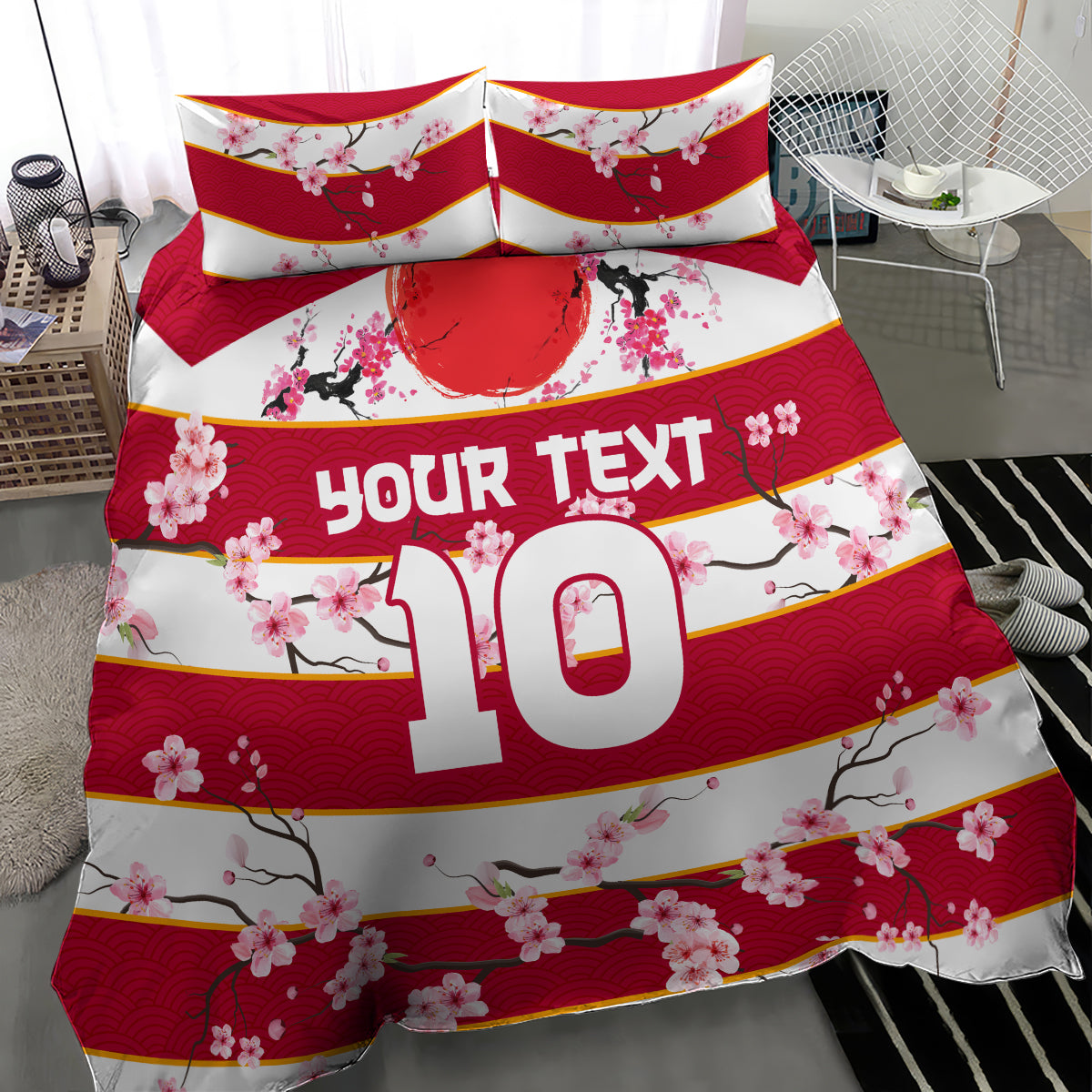 Custom Japan Rugby Bedding Set Sakura Blossom Go Champion 2024 - Wonder Print Shop