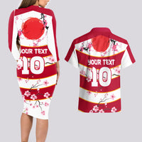 Custom Japan Rugby Couples Matching Long Sleeve Bodycon Dress and Hawaiian Shirt Sakura Blossom Go Champion 2024 - Wonder Print Shop