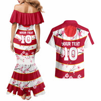 Custom Japan Rugby Couples Matching Mermaid Dress and Hawaiian Shirt Sakura Blossom Go Champion 2024 - Wonder Print Shop