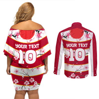 Custom Japan Rugby Couples Matching Off Shoulder Short Dress and Long Sleeve Button Shirt Sakura Blossom Go Champion 2024 - Wonder Print Shop