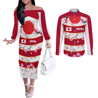 Custom Japan Rugby Couples Matching Off The Shoulder Long Sleeve Dress and Long Sleeve Button Shirt Sakura Blossom Go Champion 2024
