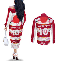 Custom Japan Rugby Couples Matching Off The Shoulder Long Sleeve Dress and Long Sleeve Button Shirt Sakura Blossom Go Champion 2024