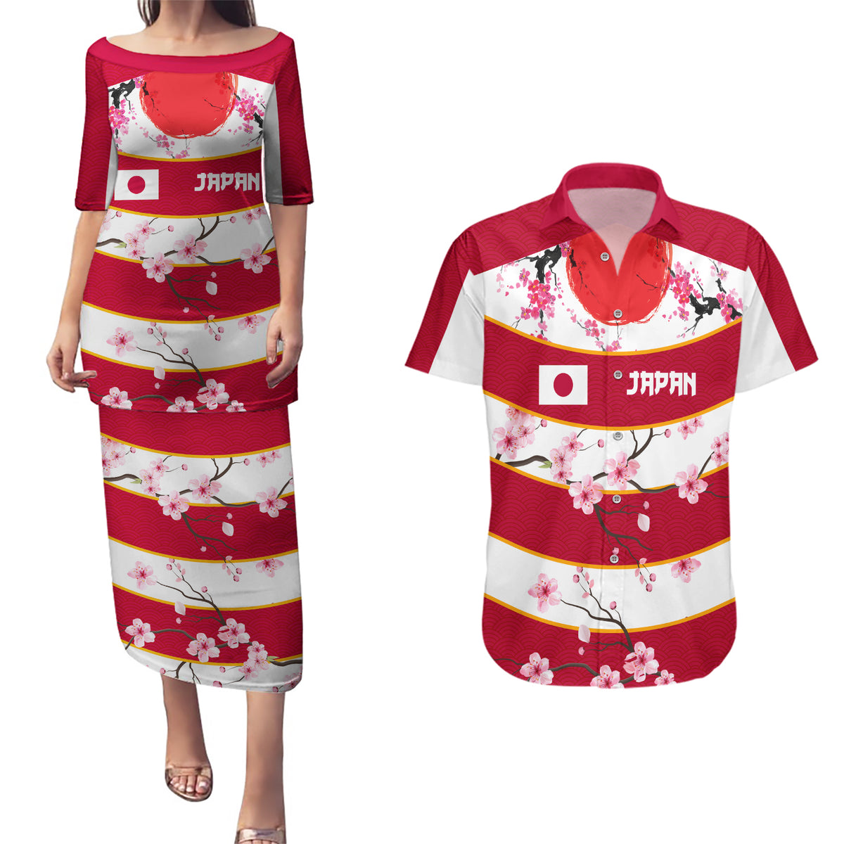 Custom Japan Rugby Couples Matching Puletasi and Hawaiian Shirt Sakura Blossom Go Champion 2024 - Wonder Print Shop