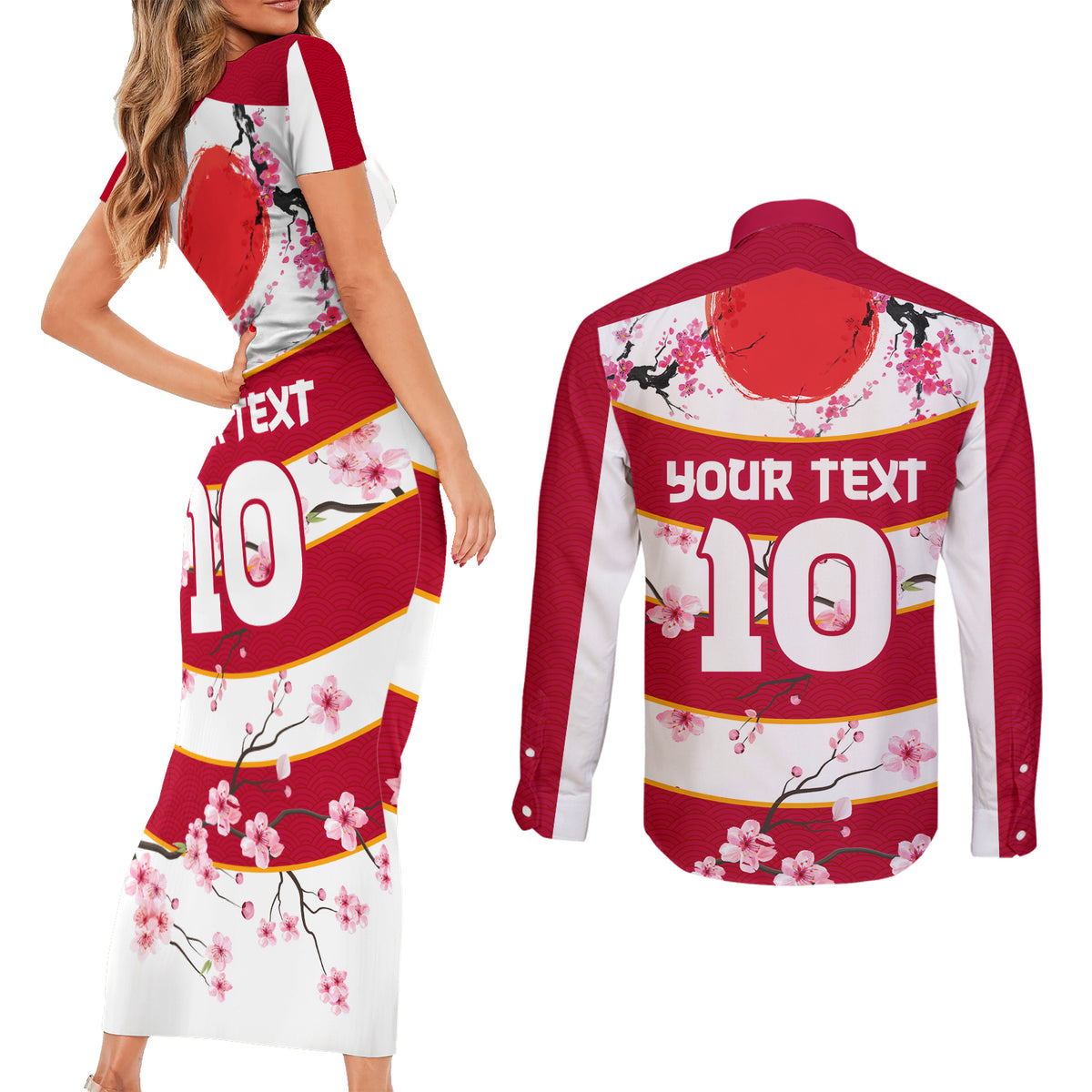Custom Japan Rugby Couples Matching Short Sleeve Bodycon Dress and Long Sleeve Button Shirt Sakura Blossom Go Champion 2024 - Wonder Print Shop