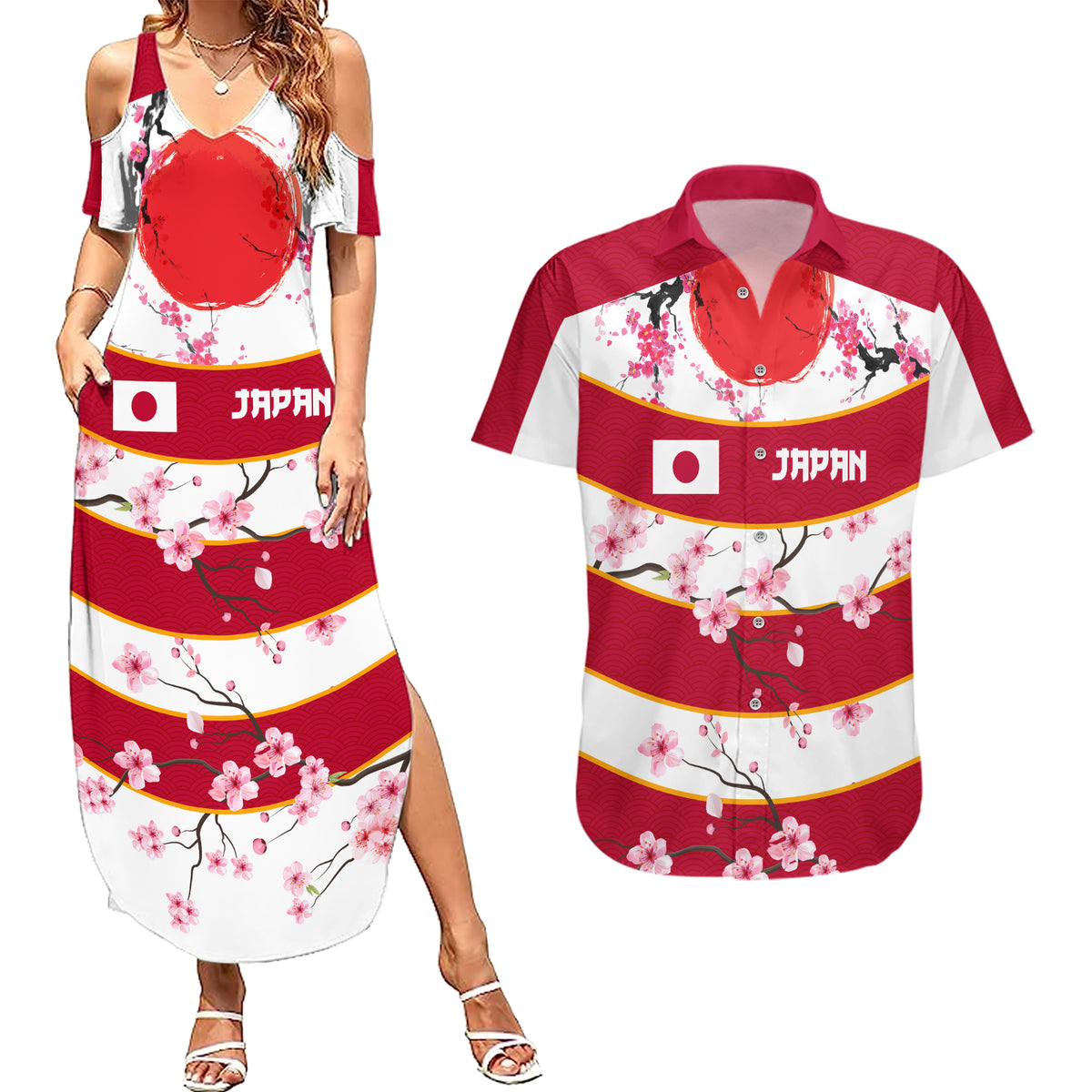 Custom Japan Rugby Couples Matching Summer Maxi Dress and Hawaiian Shirt Sakura Blossom Go Champion 2024 - Wonder Print Shop