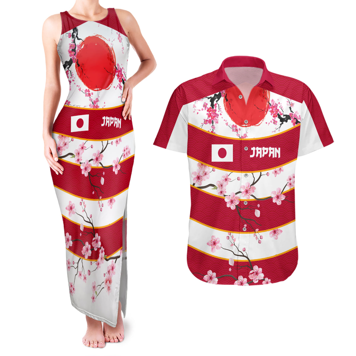 Custom Japan Rugby Couples Matching Tank Maxi Dress and Hawaiian Shirt Sakura Blossom Go Champion 2024 - Wonder Print Shop