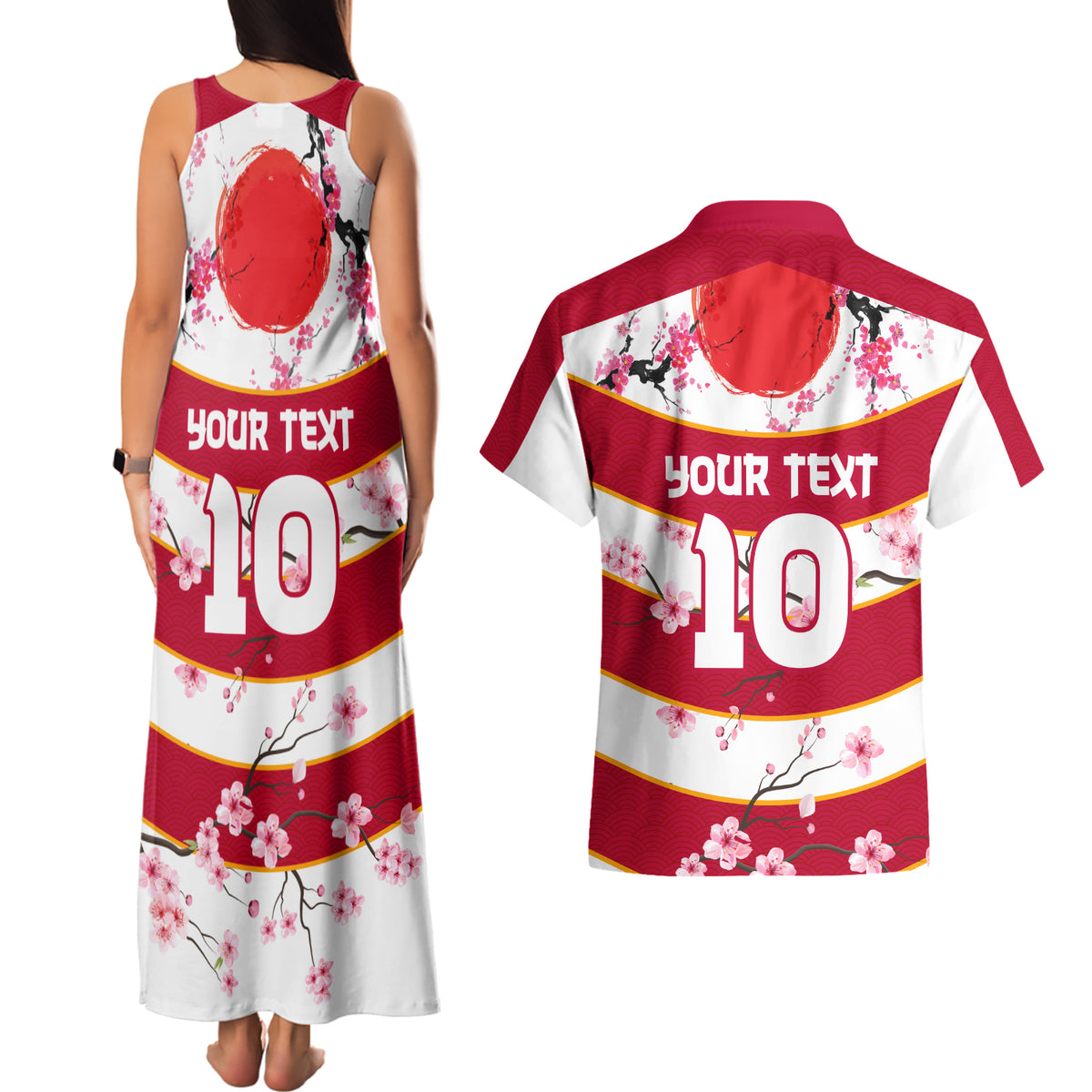 Custom Japan Rugby Couples Matching Tank Maxi Dress and Hawaiian Shirt Sakura Blossom Go Champion 2024 - Wonder Print Shop