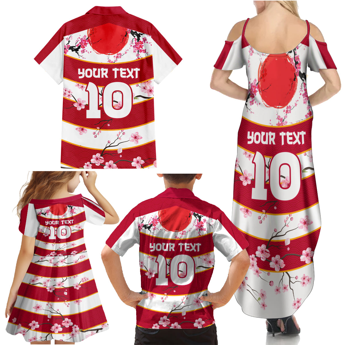 Custom Japan Rugby Family Matching Summer Maxi Dress and Hawaiian Shirt Sakura Blossom Go Champion 2024 - Wonder Print Shop
