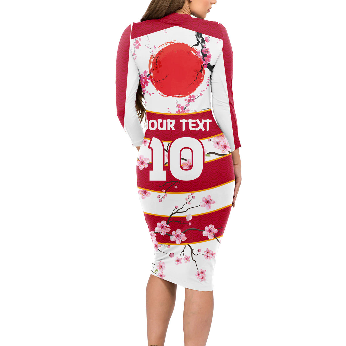 Custom Japan Rugby Long Sleeve Bodycon Dress Sakura Blossom Go Champion 2024 - Wonder Print Shop