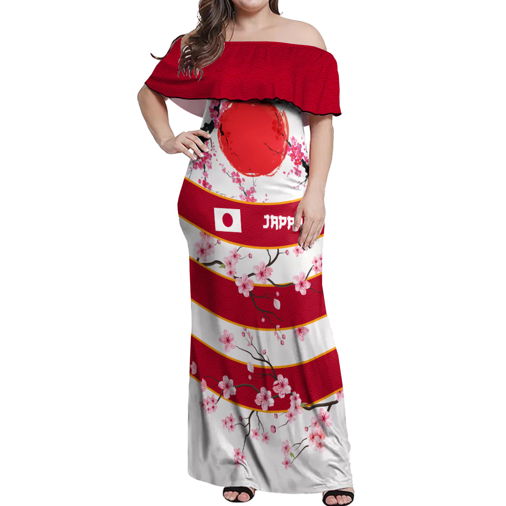 Custom Japan Rugby Off Shoulder Maxi Dress Sakura Blossom Go Champion 2024 - Wonder Print Shop