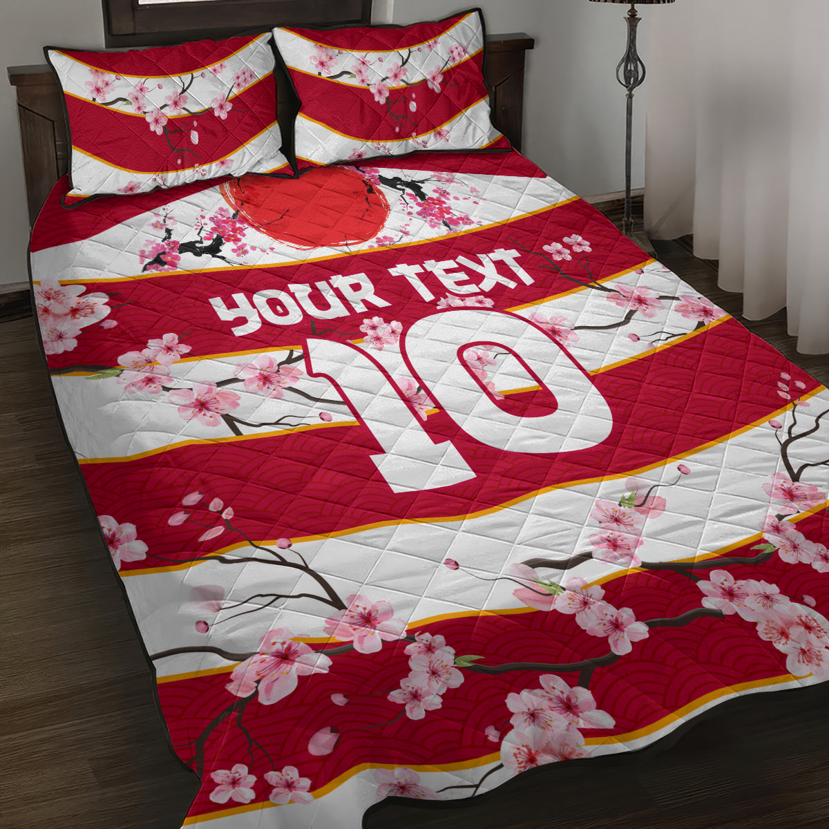 Custom Japan Rugby Quilt Bed Set Sakura Blossom Go Champion 2024