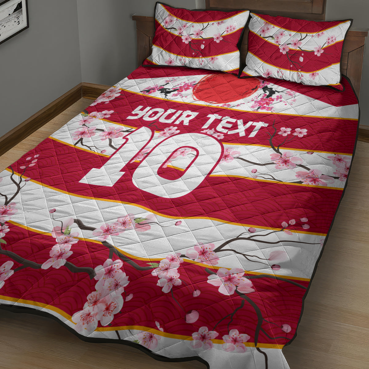 Custom Japan Rugby Quilt Bed Set Sakura Blossom Go Champion 2024 - Wonder Print Shop