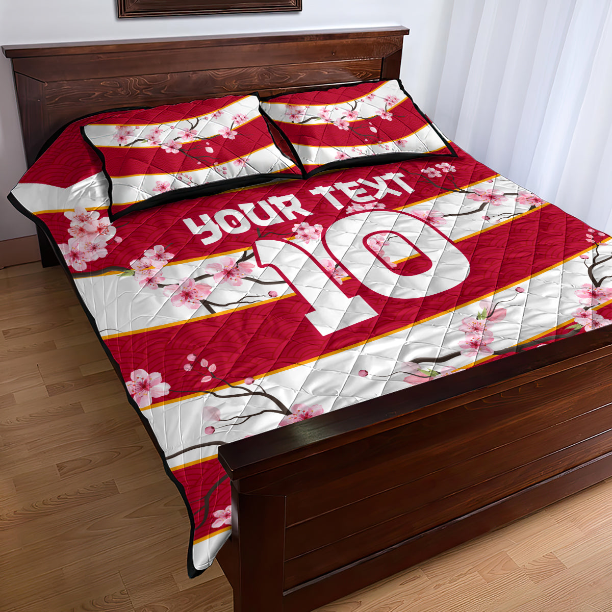 Custom Japan Rugby Quilt Bed Set Sakura Blossom Go Champion 2024 - Wonder Print Shop