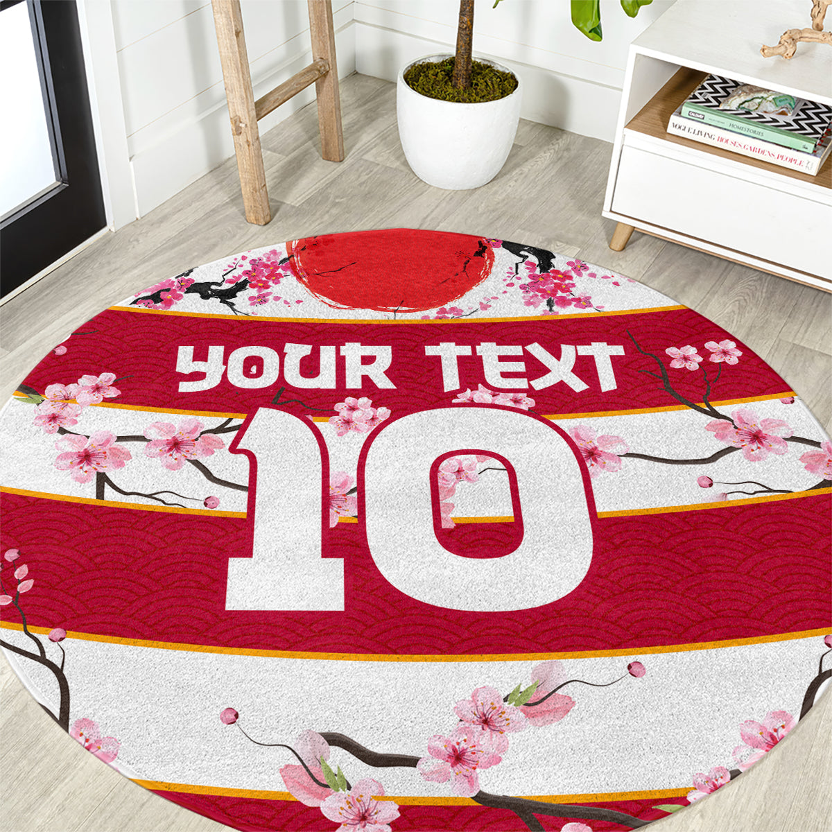 Custom Japan Rugby Round Carpet Sakura Blossom Go Champion 2024