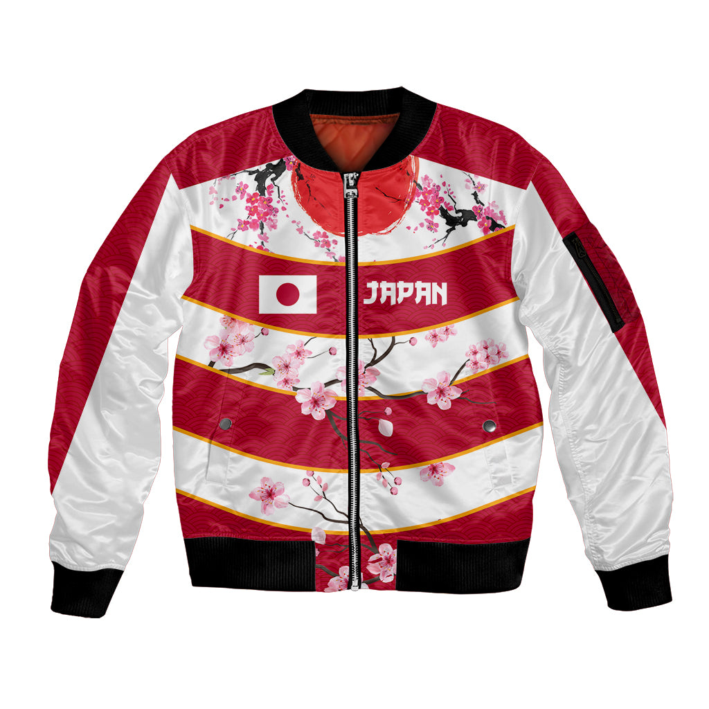Custom Japan Rugby Sleeve Zip Bomber Jacket Sakura Blossom Go Champion 2024 - Wonder Print Shop