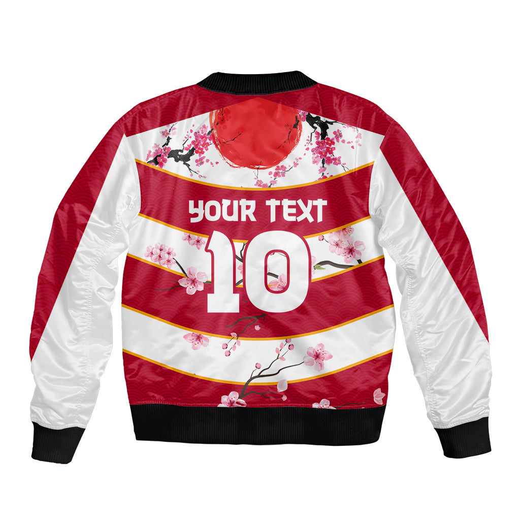 Custom Japan Rugby Sleeve Zip Bomber Jacket Sakura Blossom Go Champion 2024 - Wonder Print Shop