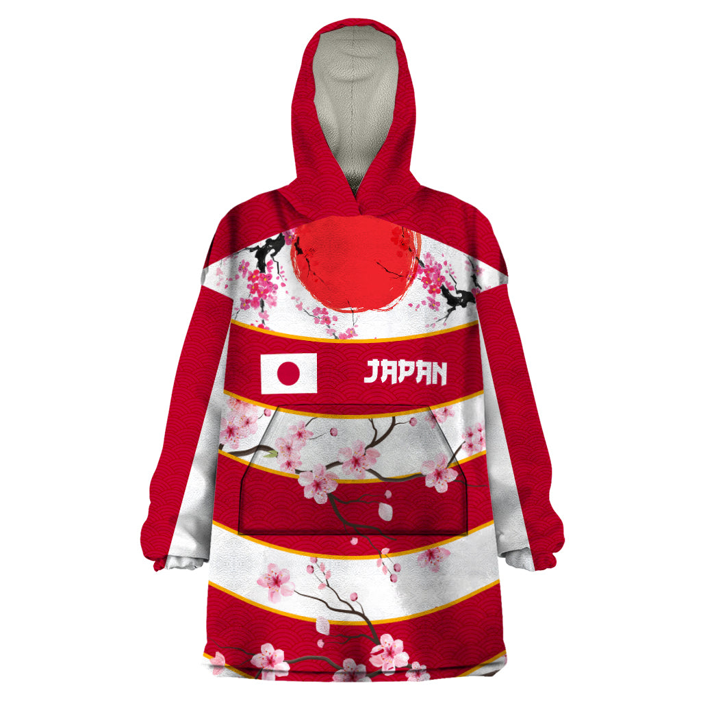Custom Japan Rugby Wearable Blanket Hoodie Sakura Blossom Go Champion 2024 - Wonder Print Shop