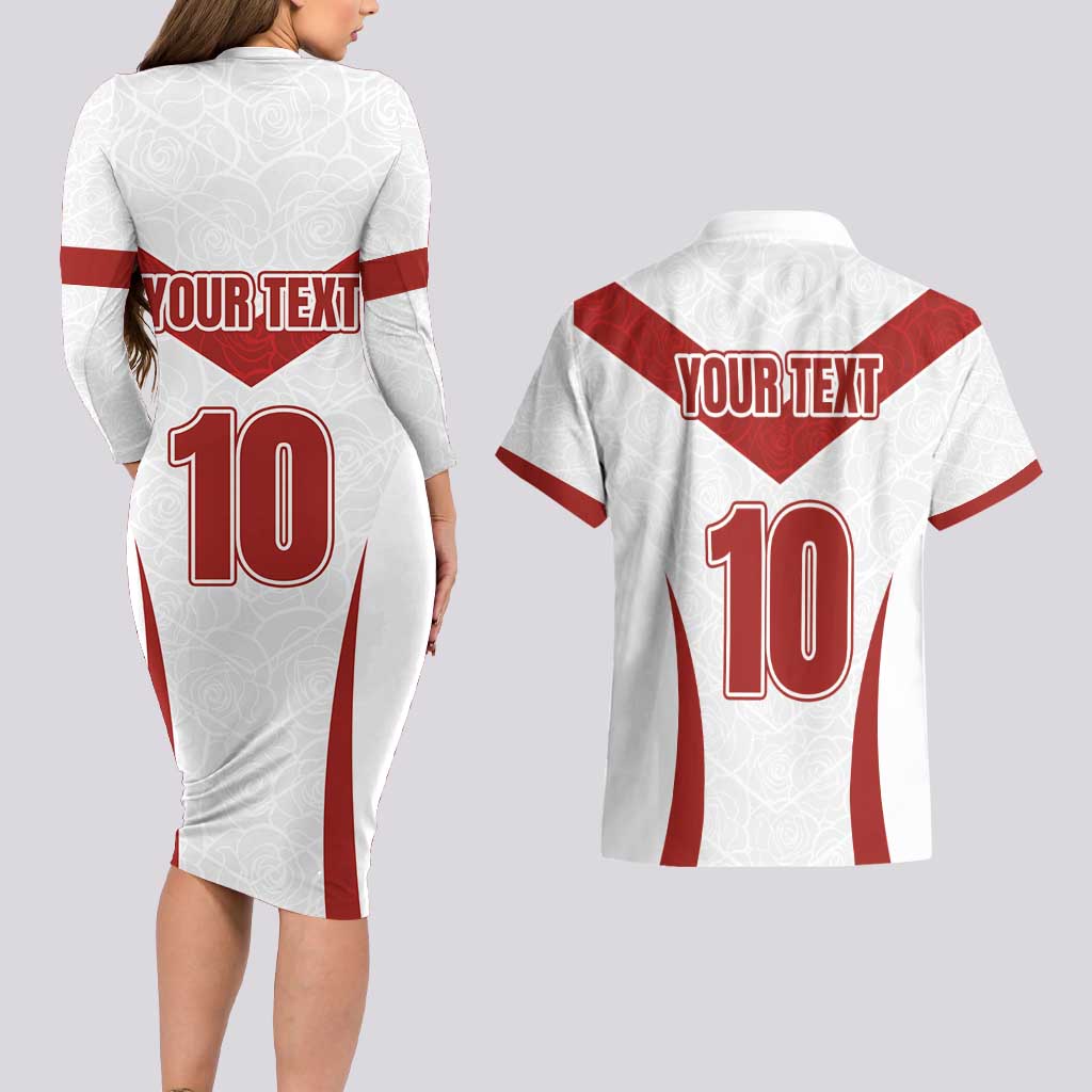 Custom England Rugby-The Red Rose Couples Matching Long Sleeve Bodycon Dress and Hawaiian Shirt Go Champions