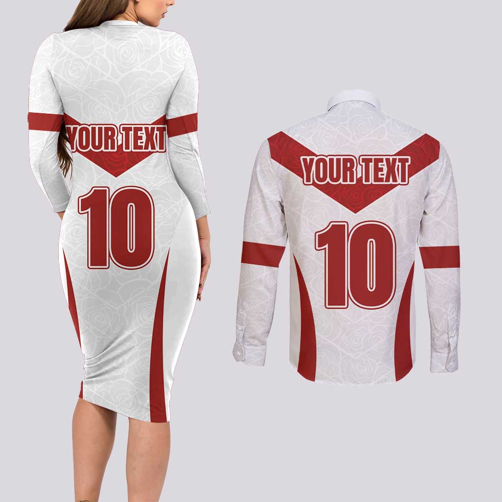 Custom England Rugby-The Red Rose Couples Matching Long Sleeve Bodycon Dress and Long Sleeve Button Shirt Go Champions