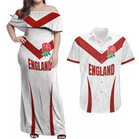 Custom England Rugby-The Red Rose Couples Matching Off Shoulder Maxi Dress and Hawaiian Shirt Go Champions